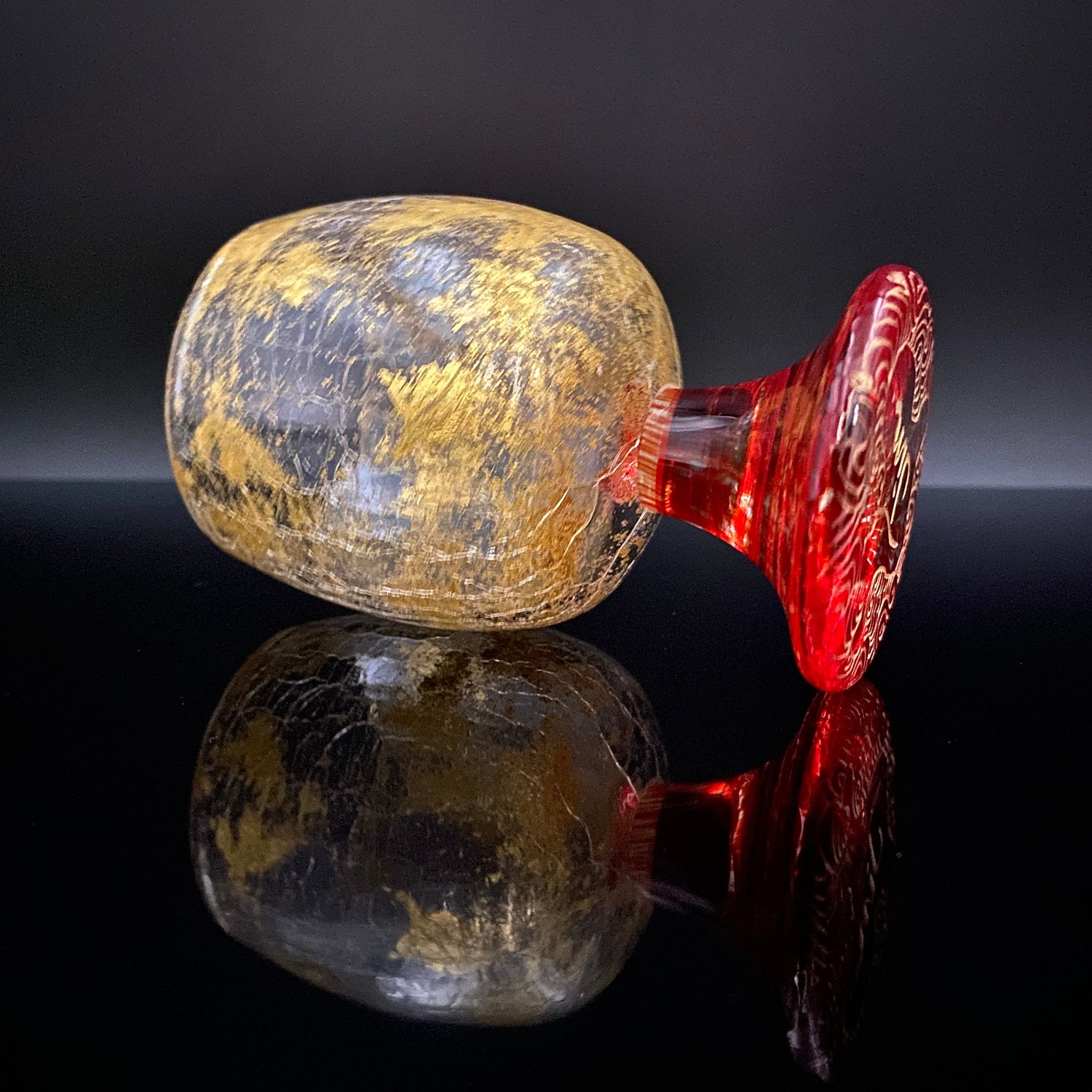 坂田 甚内（Jin）作 手吹き硝子 赤金彩 金箔 金彩 玻璃盃深甚紋グラス