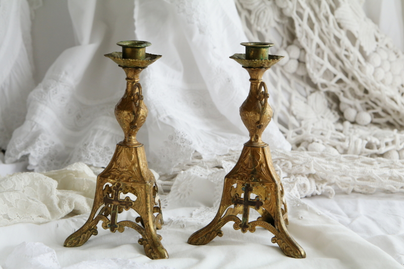 祭壇の燭台・ペア ブロンズキャンドルスティック レリジャス