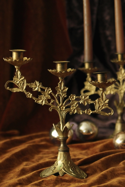 祭壇の燭台・ペア ブロンズキャンドルスティック レリジャス