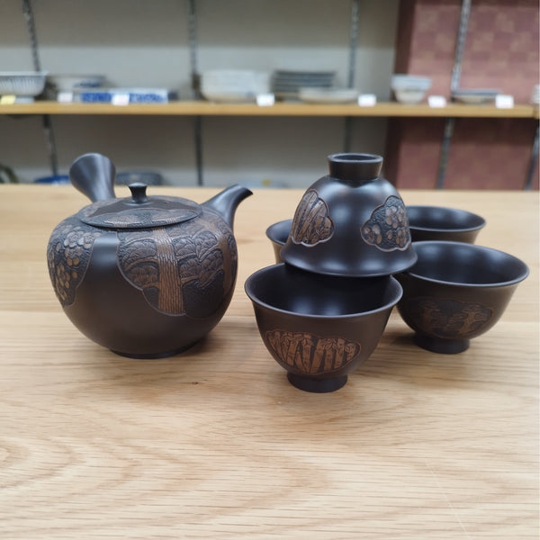 舜園 黒泥松竹梅 茶器揃え – 浅草やま𠮷