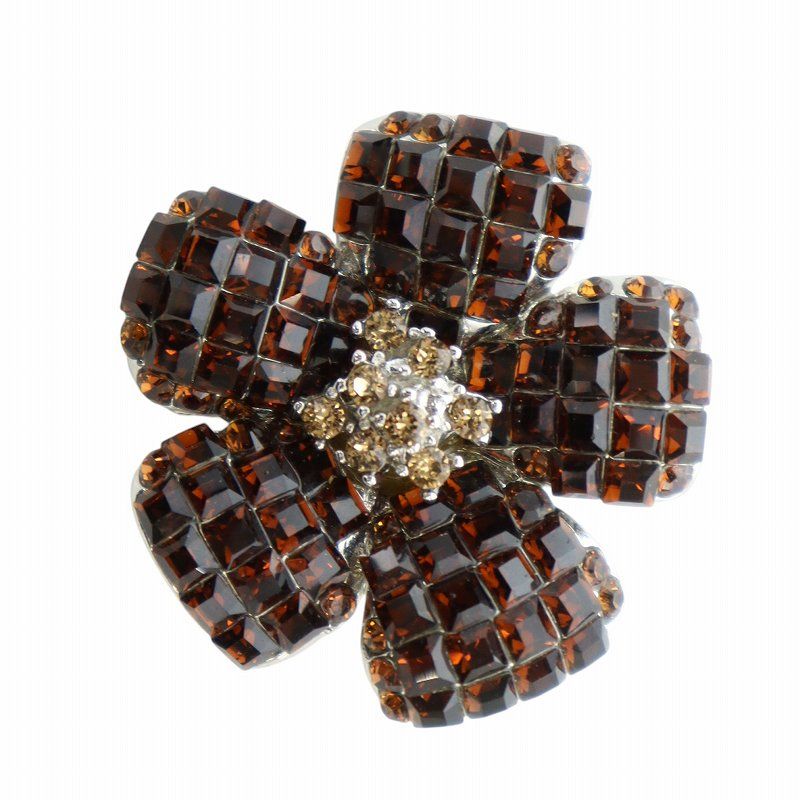 美品 FOXEY フラワーブローチ ラインストーン オレンジ フォクシー 美