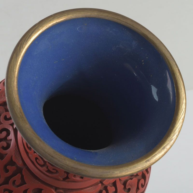 中国 剔紅 堆朱 売れ筋 内七宝 花文瓶 V S112