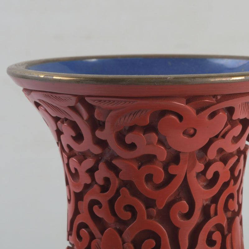 中国 剔紅 堆朱 売れ筋 内七宝 花文瓶 V S112