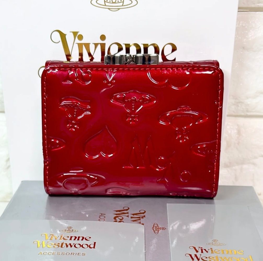 ヴィヴィアンウエストウッド エナメル がま口三つ折り財布 レッド