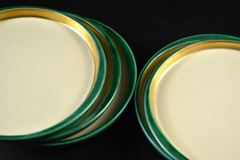 公式 【蔵A5204a】平安禎山 緑釉金彩 中皿 十客 20.8㎝ 2025年最新