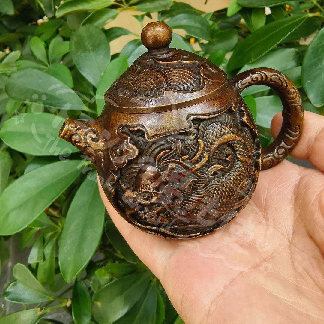 新年ギフト浮彫鯉躍龍門茶壺 酒壺 家庭茶道 工芸品 置物 節約 銅製品