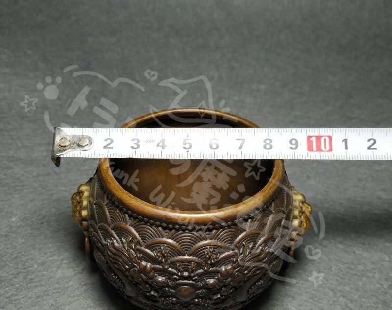 新年ギフト銅 細工 双龍戯珠銅壺 双獣頭香炉 筆洗 工芸品 節約 置物