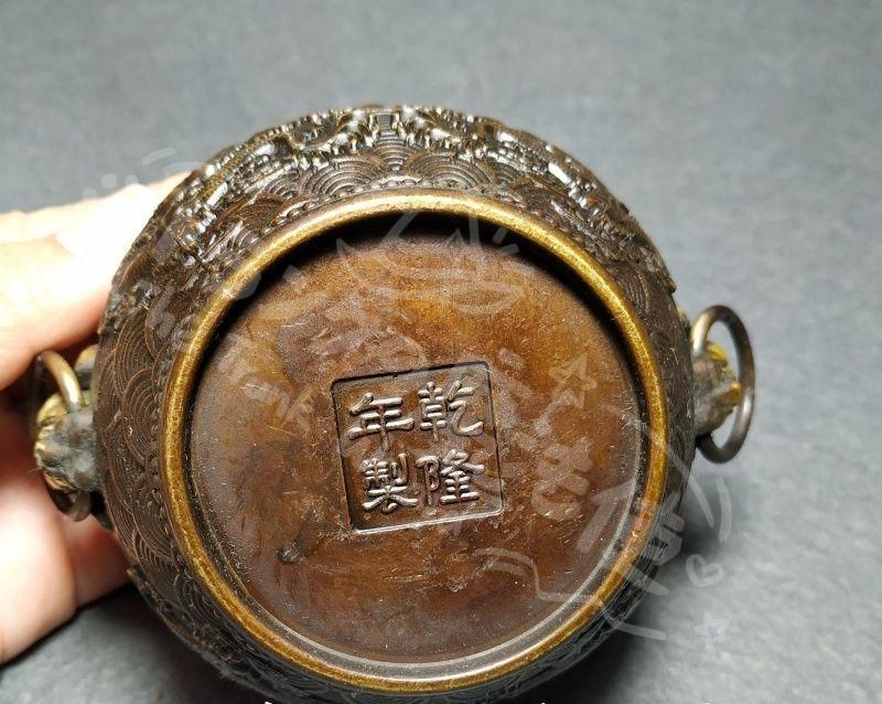 新年ギフト銅 細工 双龍戯珠銅壺 双獣頭香炉 筆洗 工芸品 節約 置物