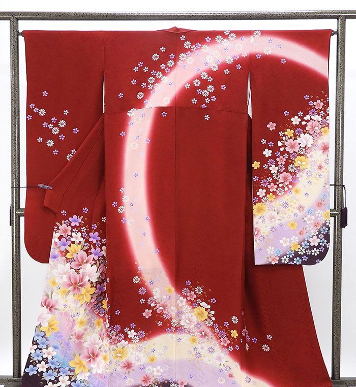 振袖 正絹 花 身丈158.5cm 裄丈64cm リサイクル 着物 フォーマル 成人