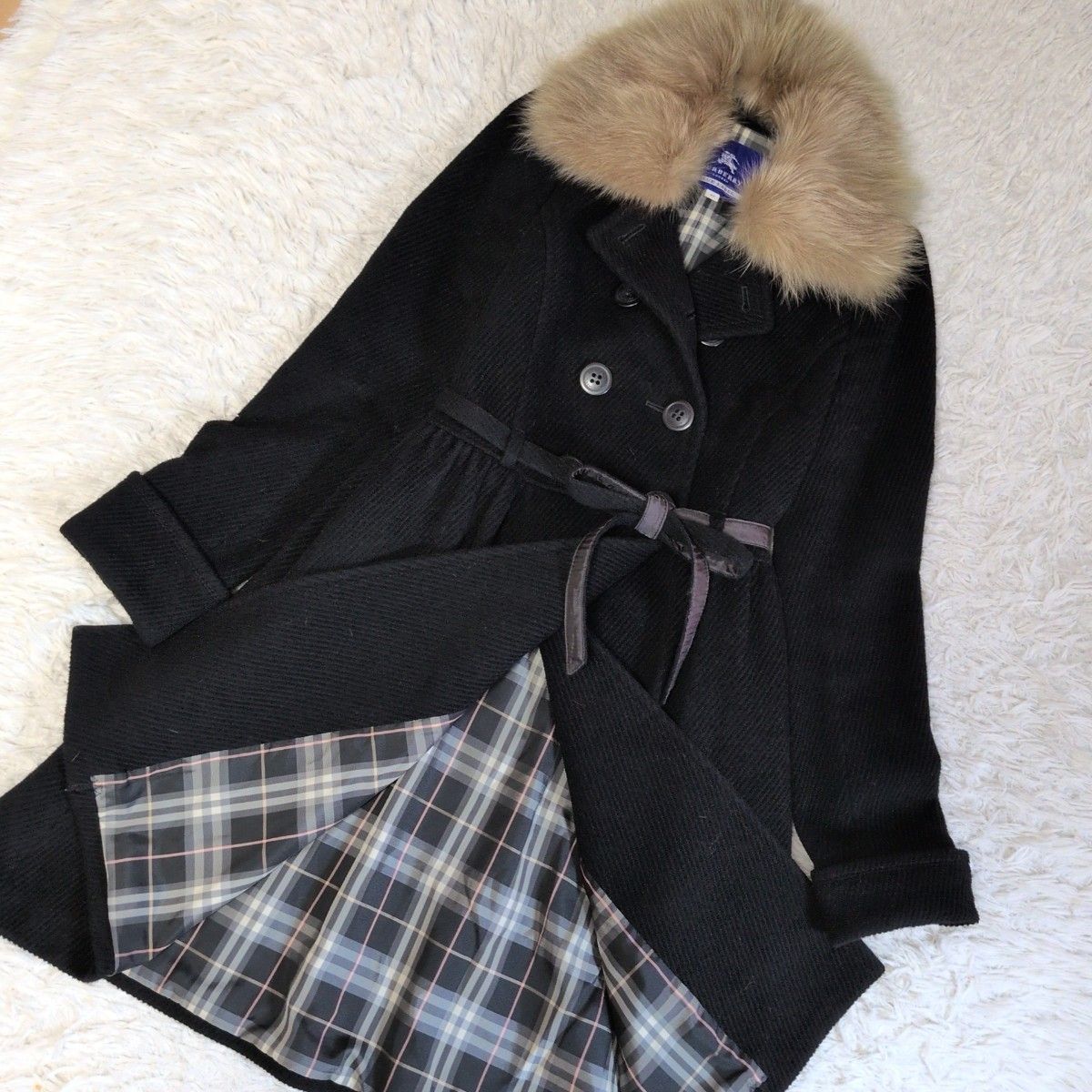 バーバリーブルーレーベル☆黒ウールアンゴラコート40 バーバリー