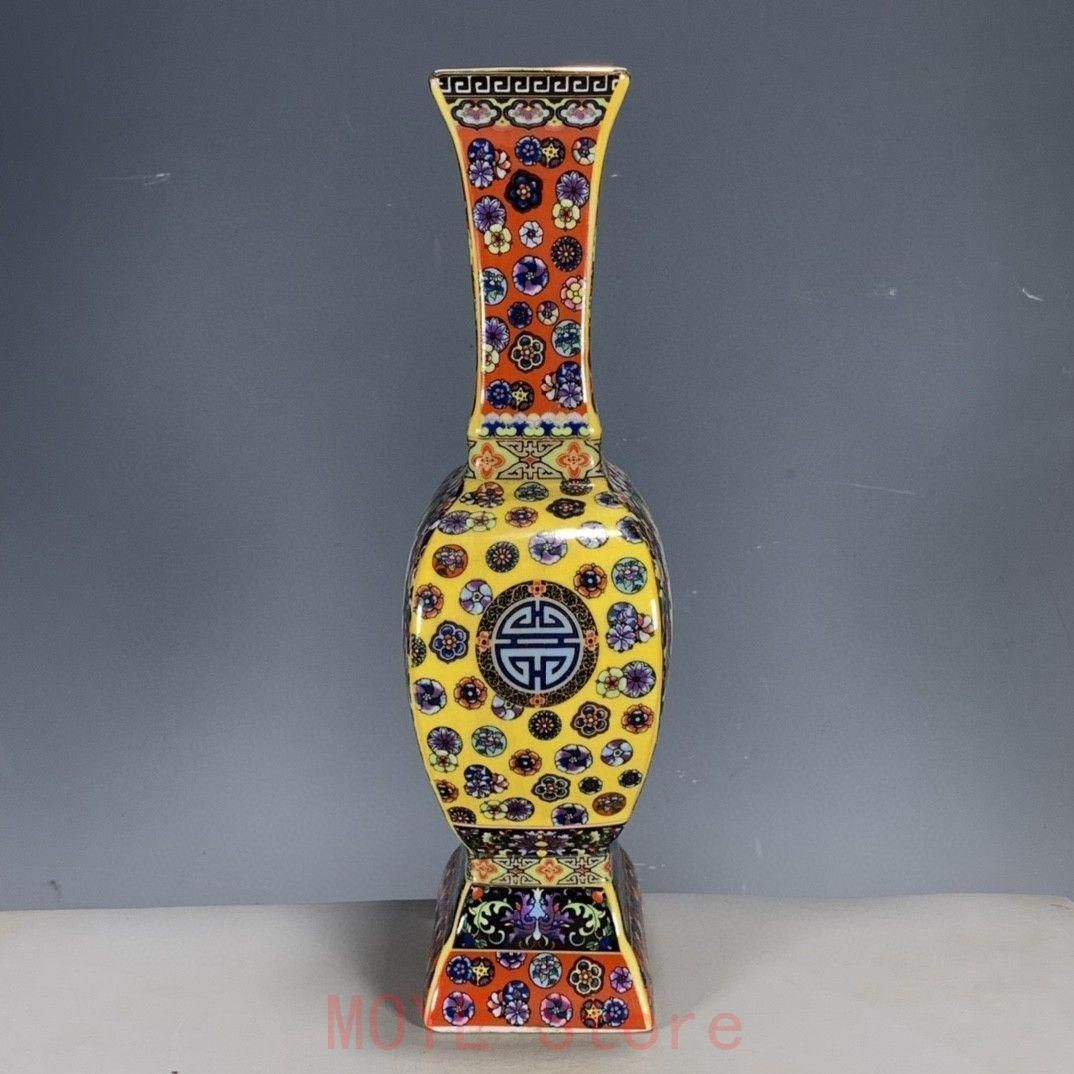 パステル蒔絵花鳥四方花瓶 景徳鎮 陶磁器 装飾品 現代工芸品 美術品