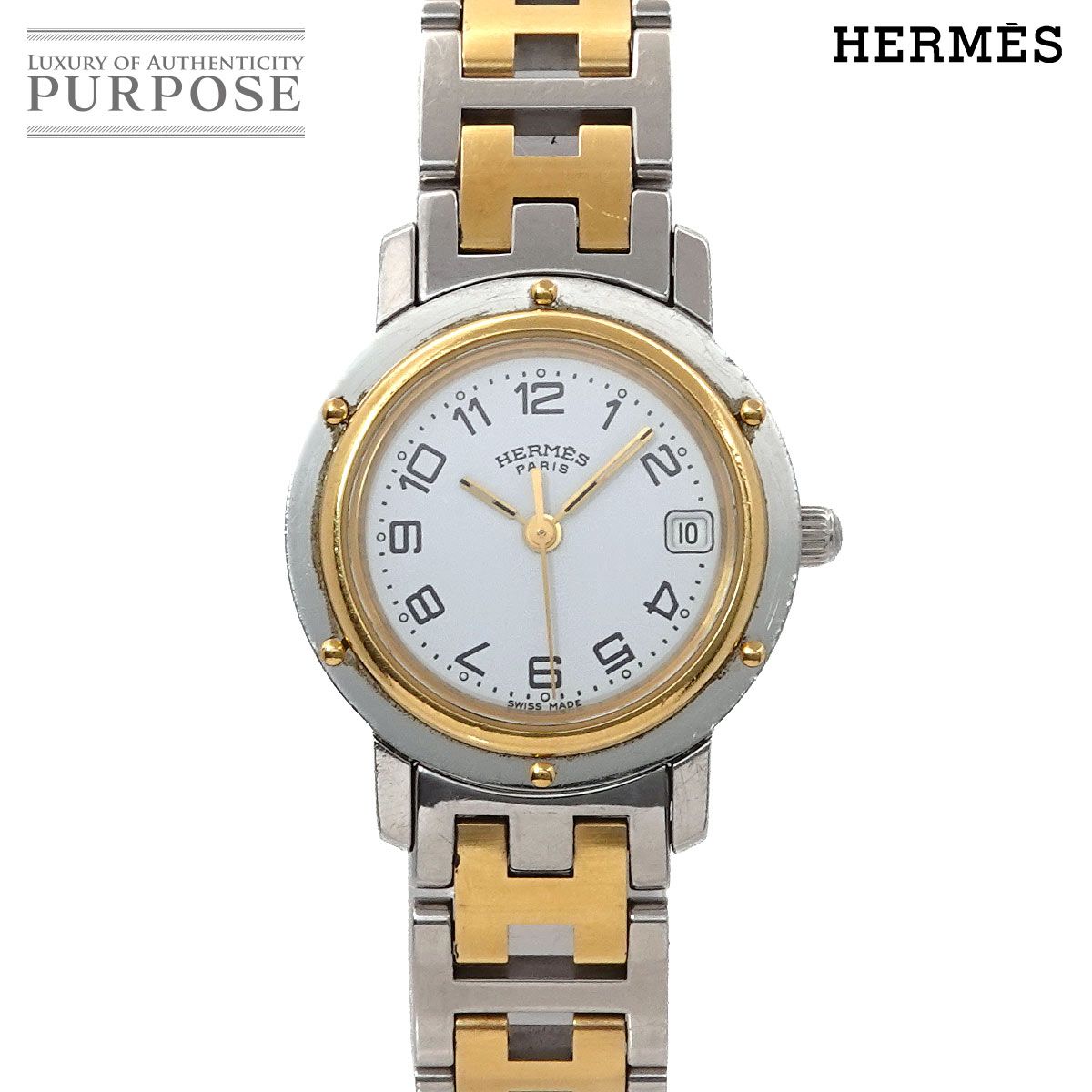 エルメス HERMES クリッパー コンビ CL4 220 レディース 腕時計 デイト