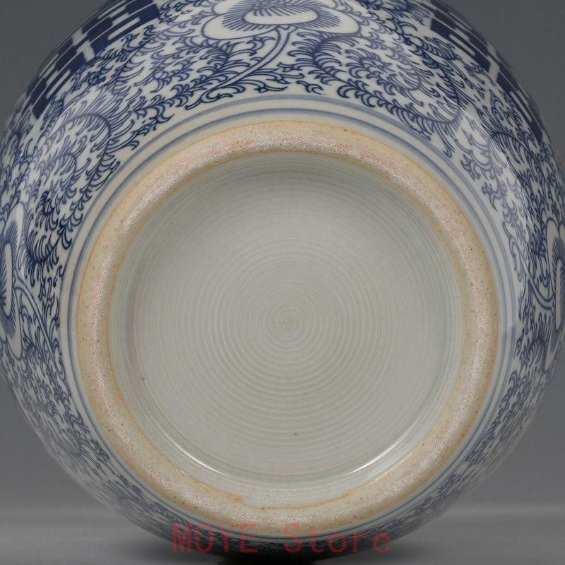 青花双喜文字花觚花瓶 景德镇 陶磁器 装飾品 現代工芸品 美術品 置物