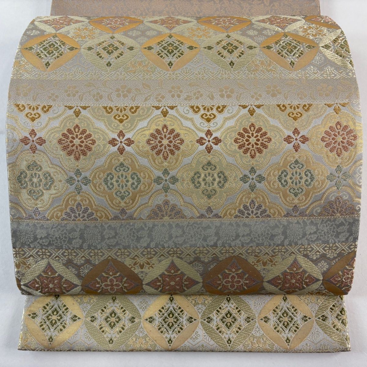 悠久の美 箔屋清兵衛 袋帯 美品 逸品 落款 箔 灰紫 お太鼓柄 正絹 悠久