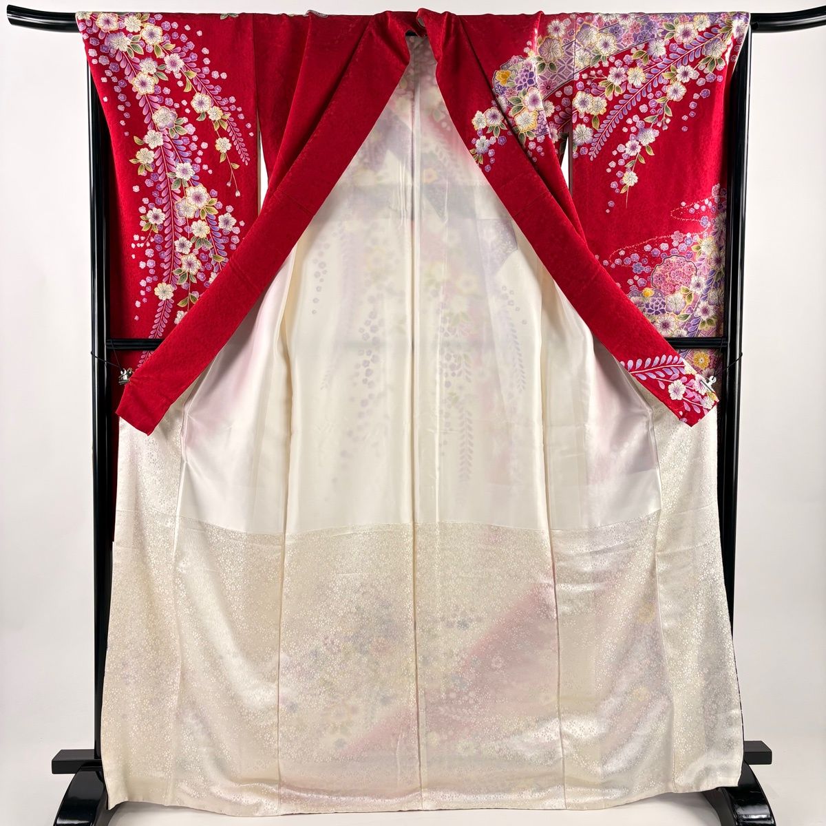 成人式振袖身丈160.5cm裄丈67cm雪輪 草花金糸金彩茶紫正絹美品セット