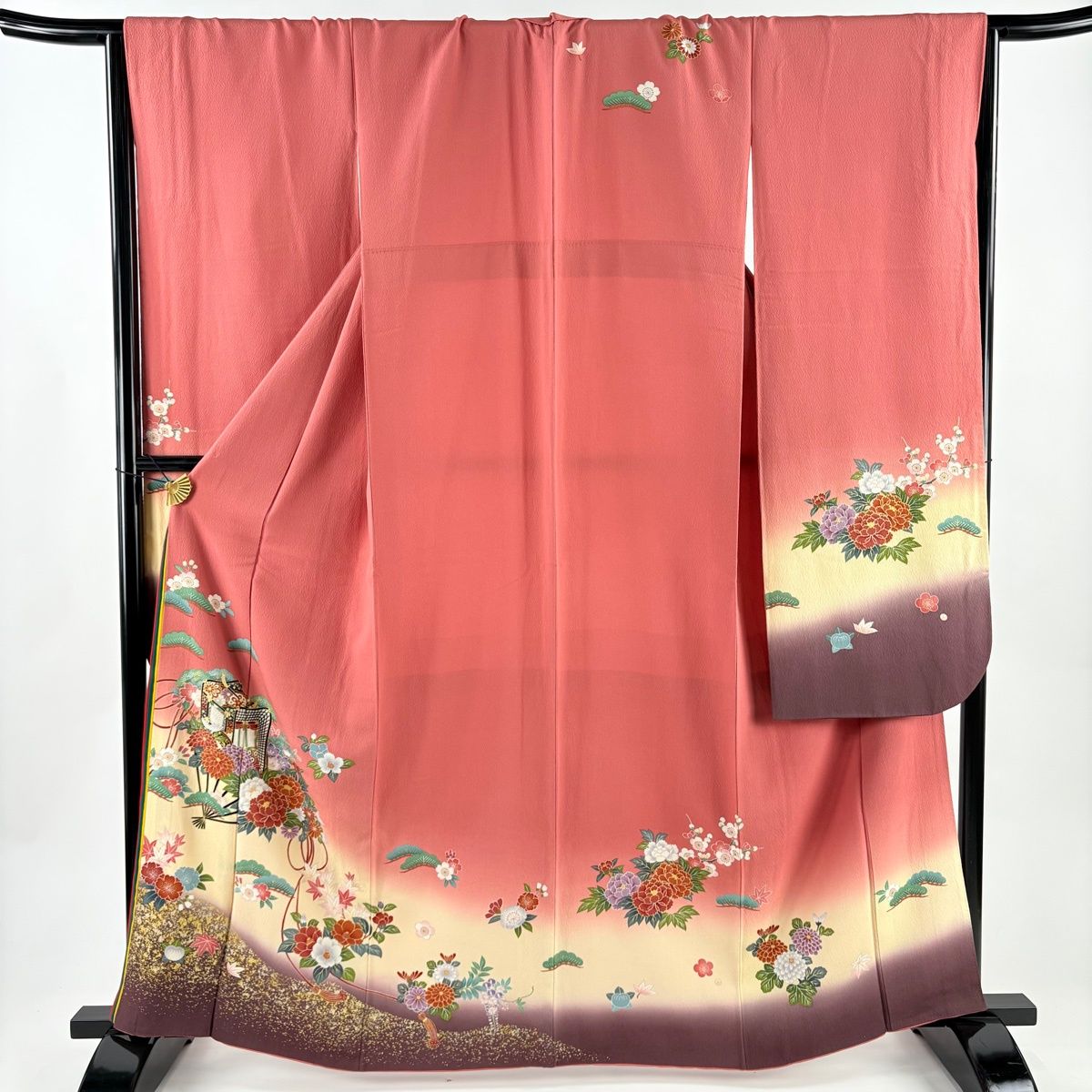 美品】 振袖 身丈163cm 裄丈66.5cm M 袷 コレクション 花扇 松 金彩