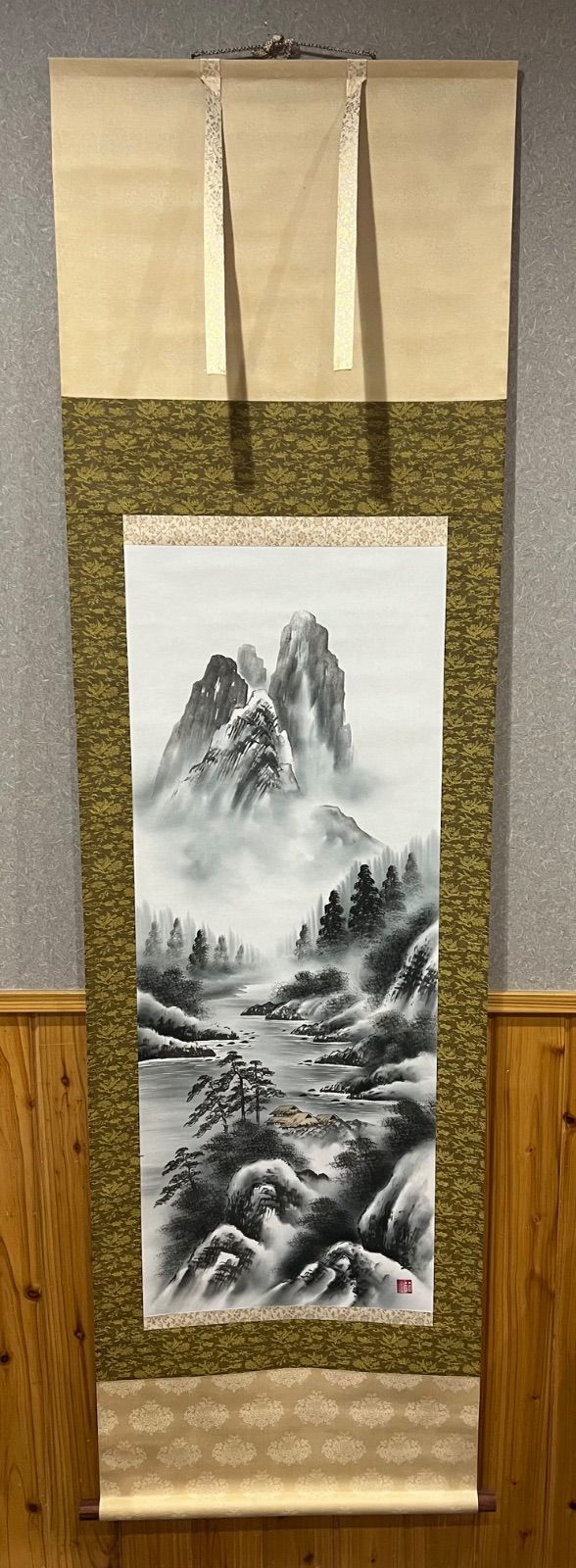 掛軸 / 水墨山水図】玉憔 風景画 最も安い 山水画 巻物 骨董品 掛軸 玉