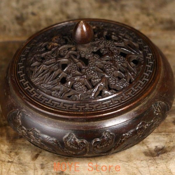 銅器 彫花平底薫炉 香薫炉 沈香檀香炉 工芸品 美術品 置物 注文