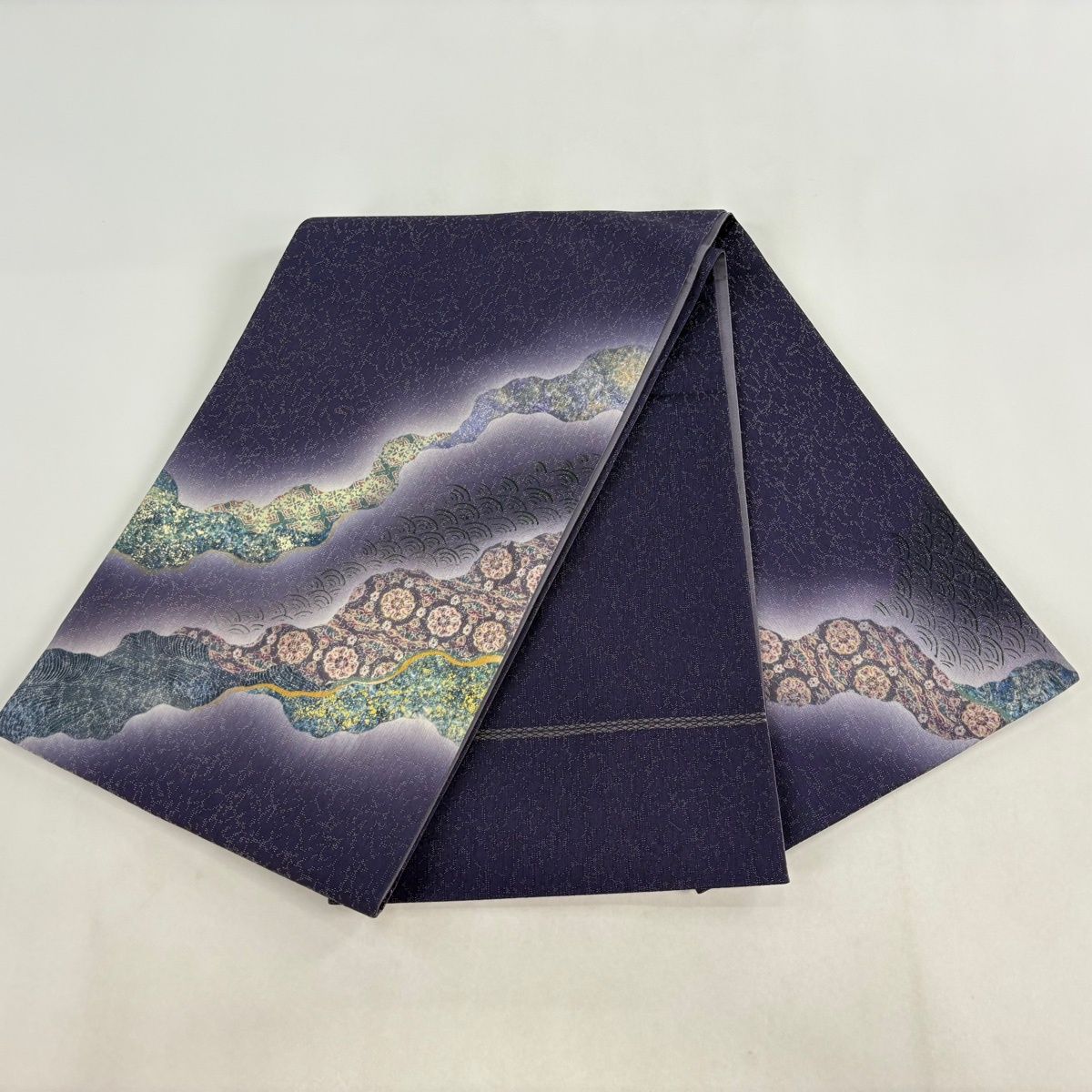 美品】 袋帯 名品 霞 金糸 金彩 紫 お太鼓柄 小売業者 正絹 【】 美品