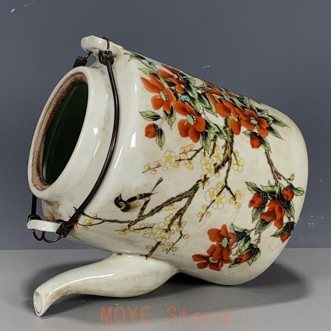 手画パステル金魚壺 提梁壺 茶壺 景徳鎮 陶磁器 煎茶器 現代工芸品