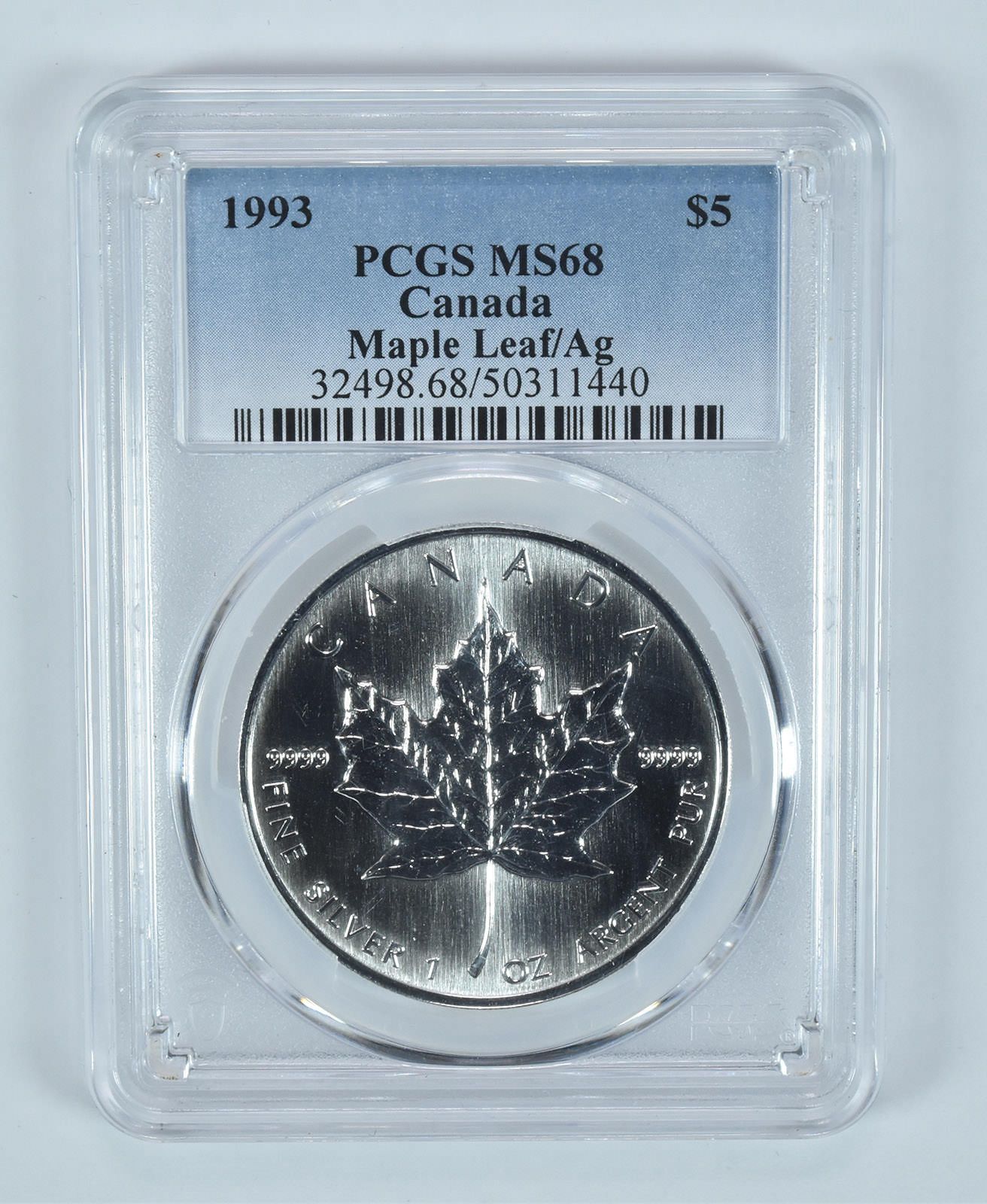 1993年カナダ5ドル銀貨メープルリーフMS68 PCGSブルーラベル - メルカリ