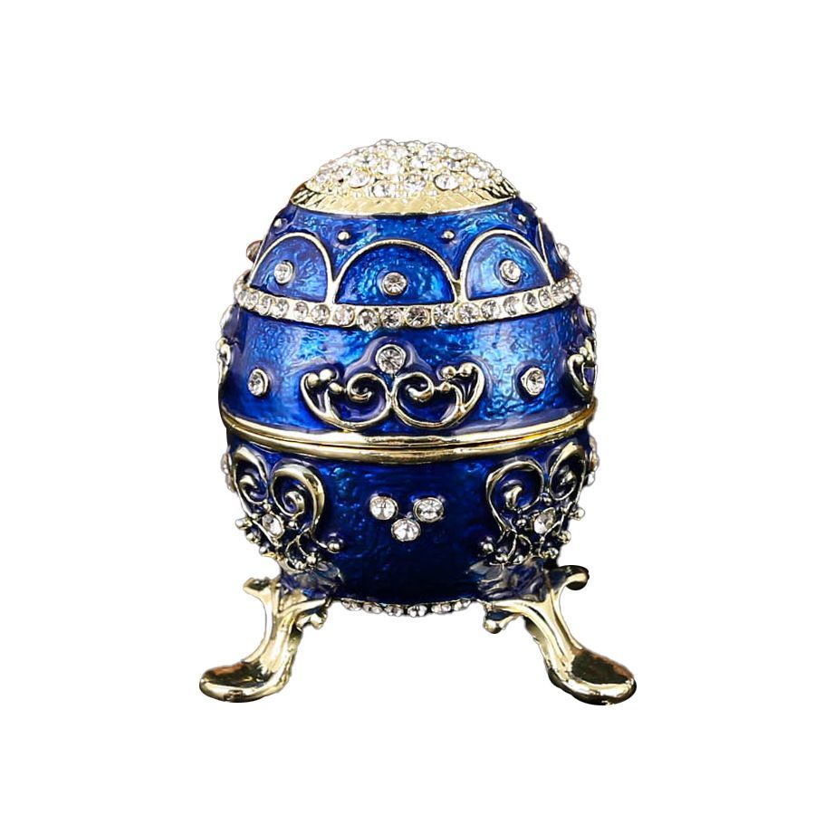 新品未使用 七宝焼金属卵型ジュエリーボックス 蓋付き埃防止 活け卵型