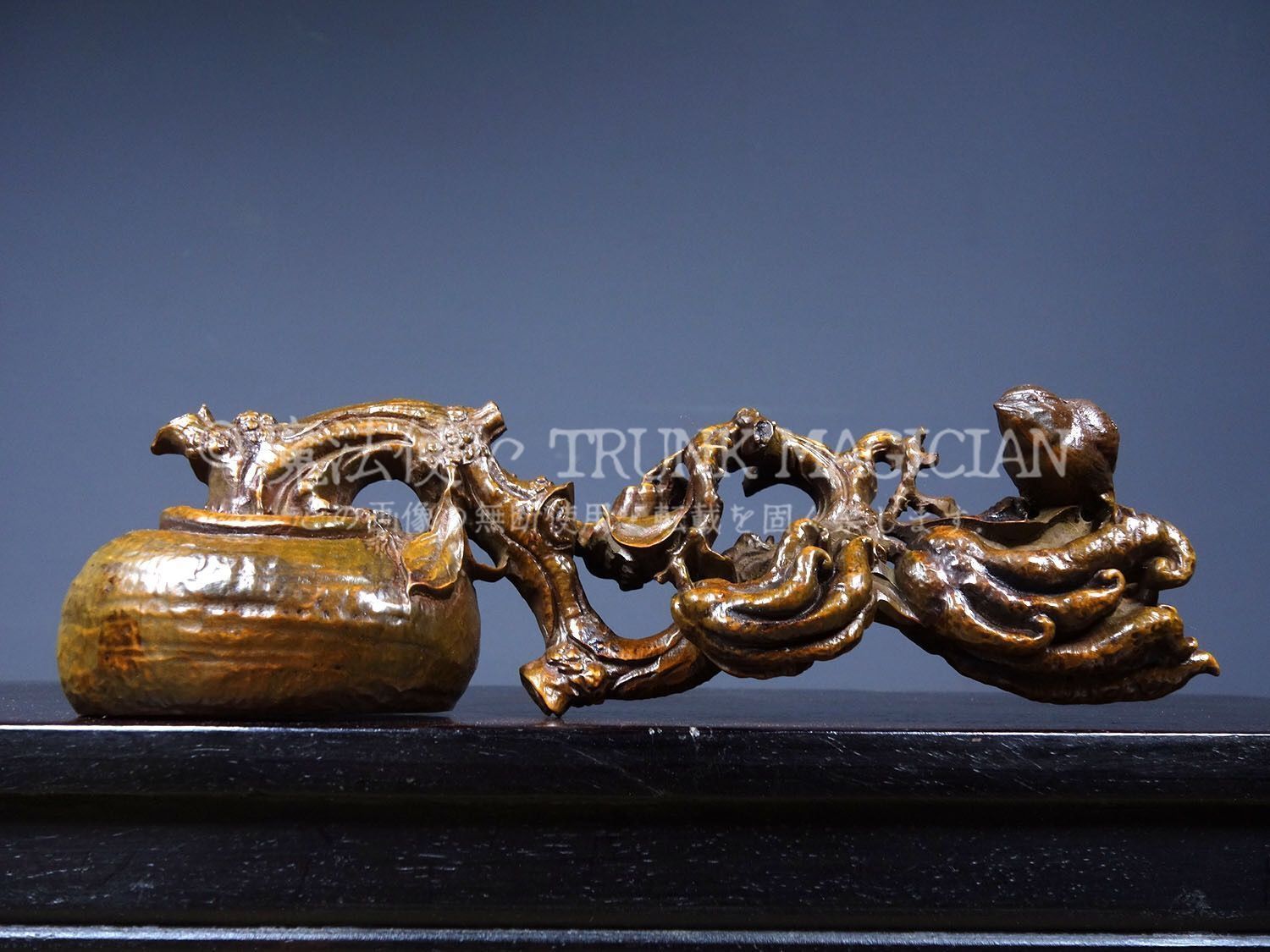 旧家蔵出し 黄楊木細密彫 一生富貴 置物 賞物 文房具 書道品 供養品 古