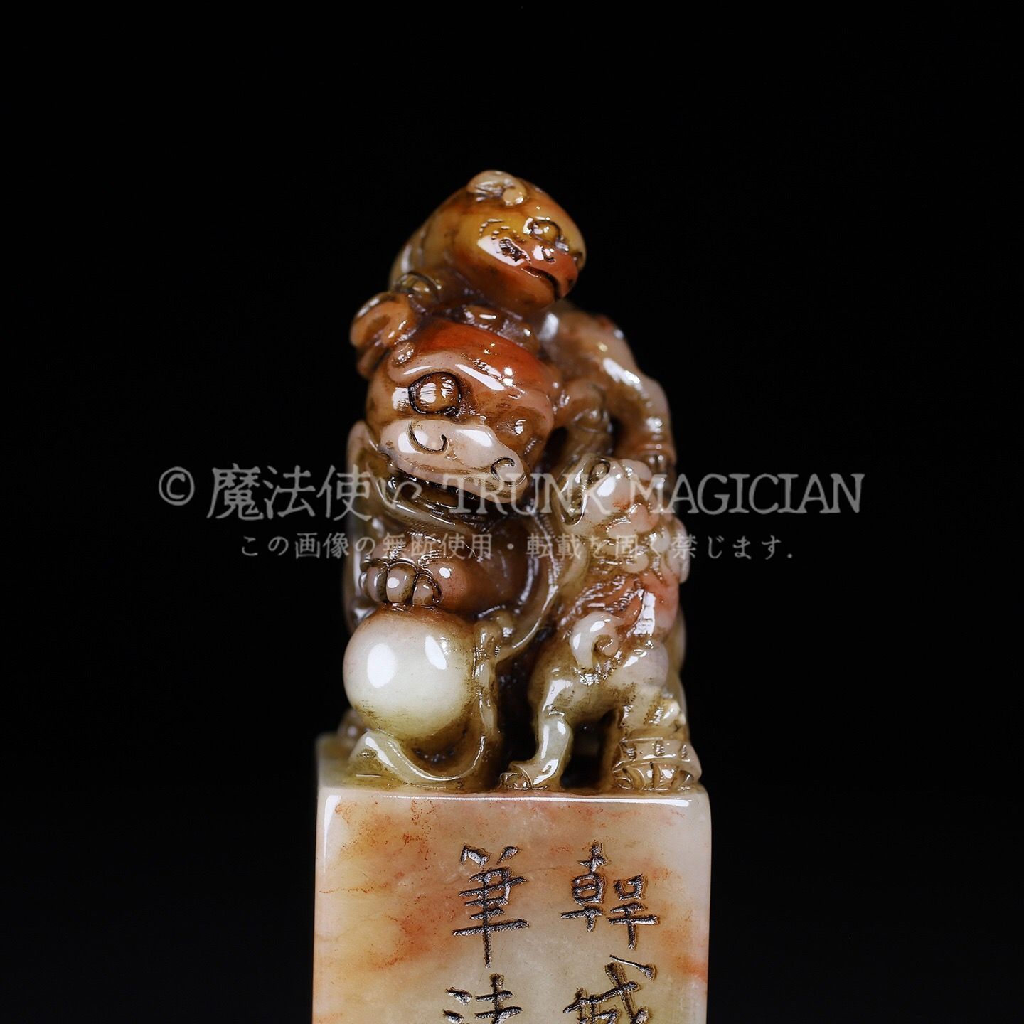 旧家蔵出し 寿山石 芙蓉石彫 獅子鈕印章 箱付 印鑒 書道品 文房賞物