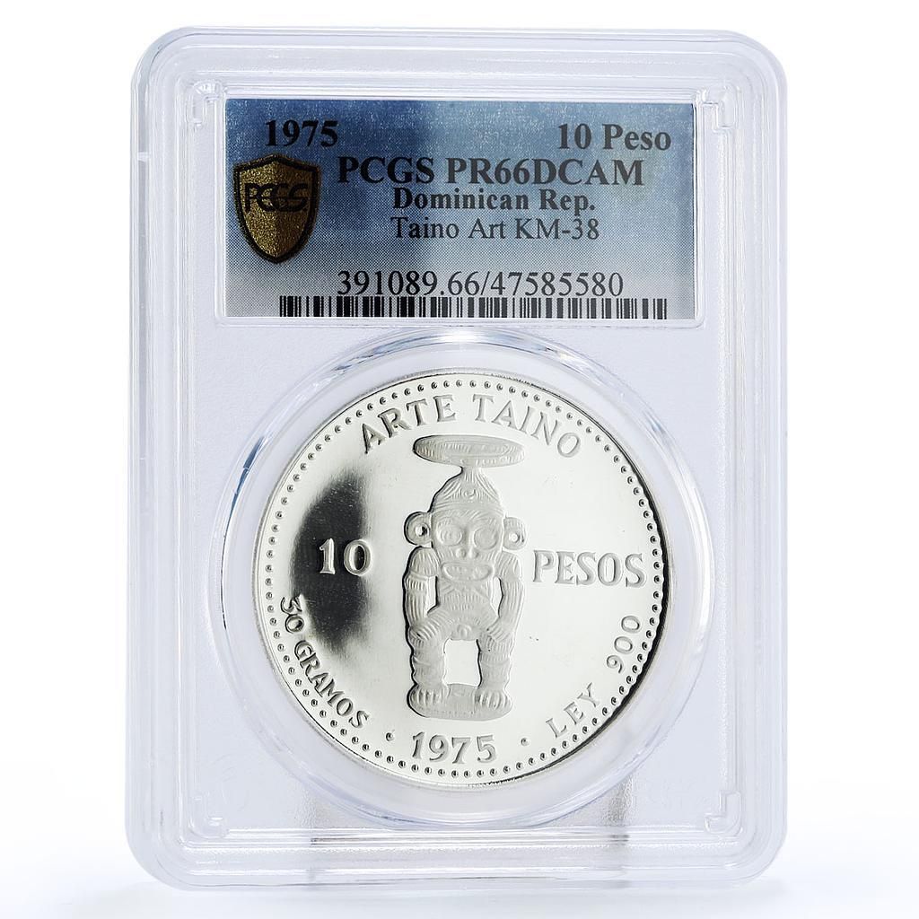 ドミニカ共和国 10 ペソ プエブロ ビエホ マイン タイノ アート PR66