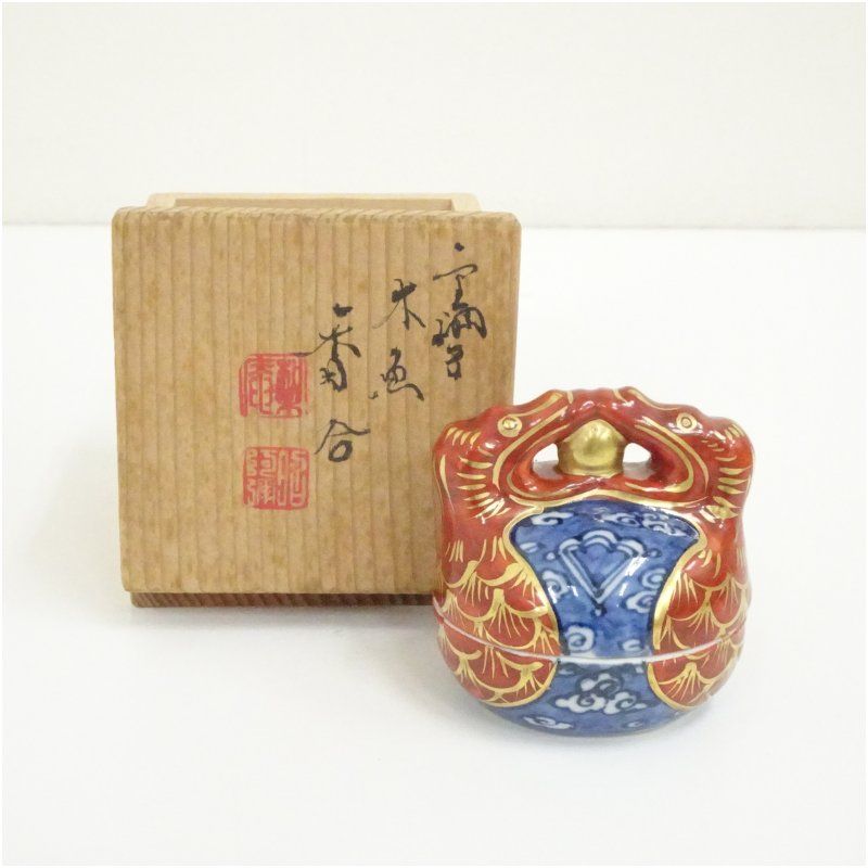 京焼 高野昭阿弥造 金襴手木魚香合（共箱） 茶道具 茶道 香道 香道具