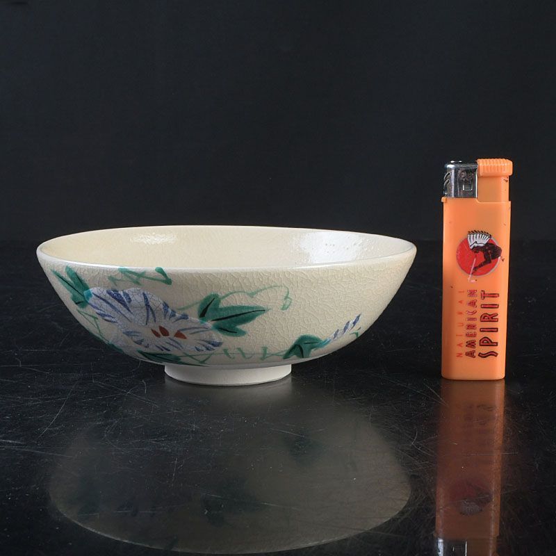 茶道具 京焼 平安 橋本城岳造 仁清写色絵 八月朝顔 夏茶碗 共箱 N S659