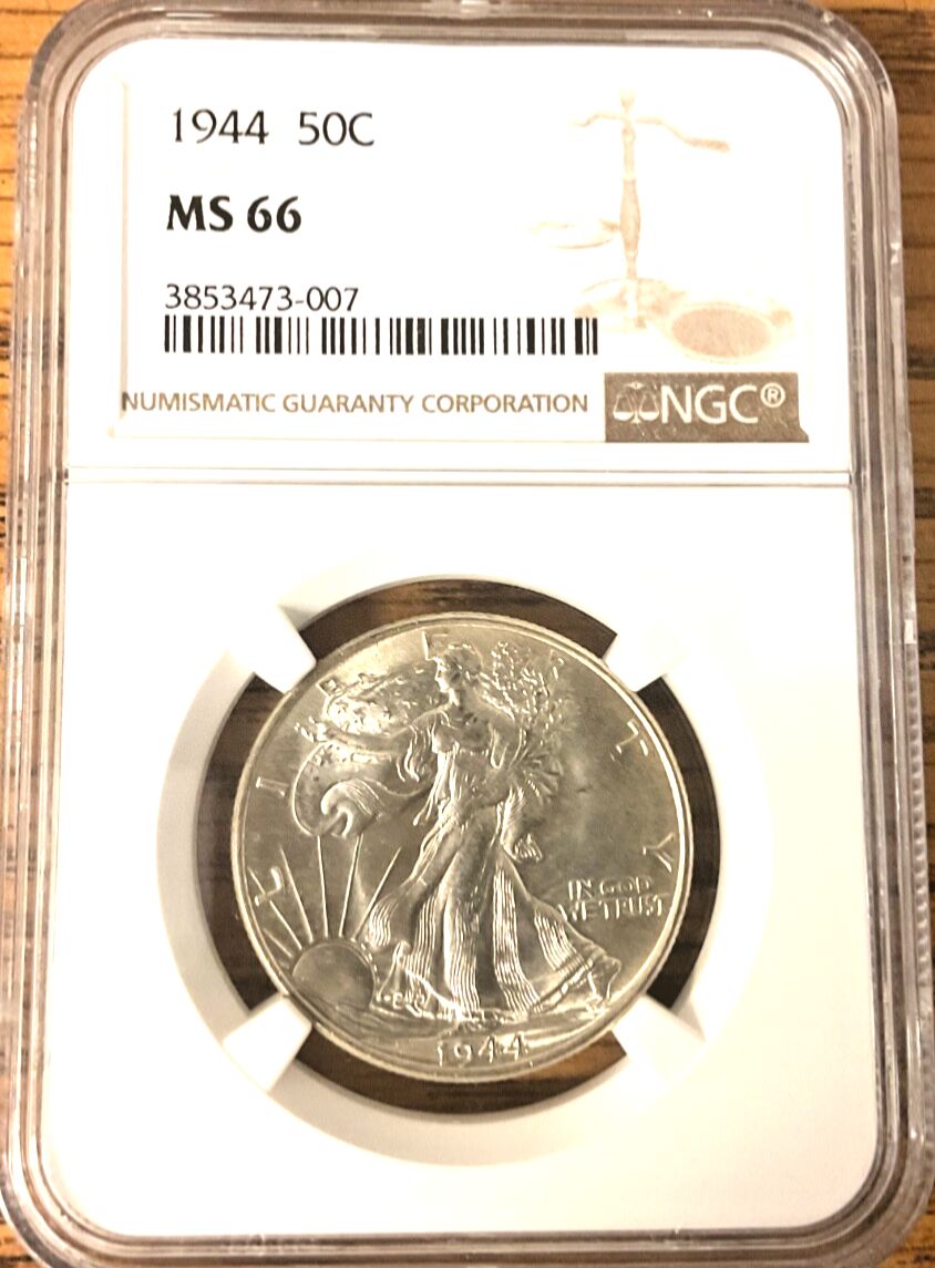 1944年ウォーキング・リバティ・ハーフダラーNGC MS66、高品位で輝きを