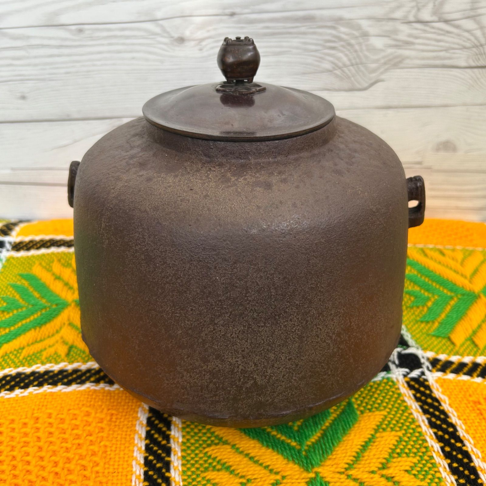 茶道具 『亀甲鶴紋 独楽釜』鉄製茶釜 人間国宝 高橋敬典造 茶道具