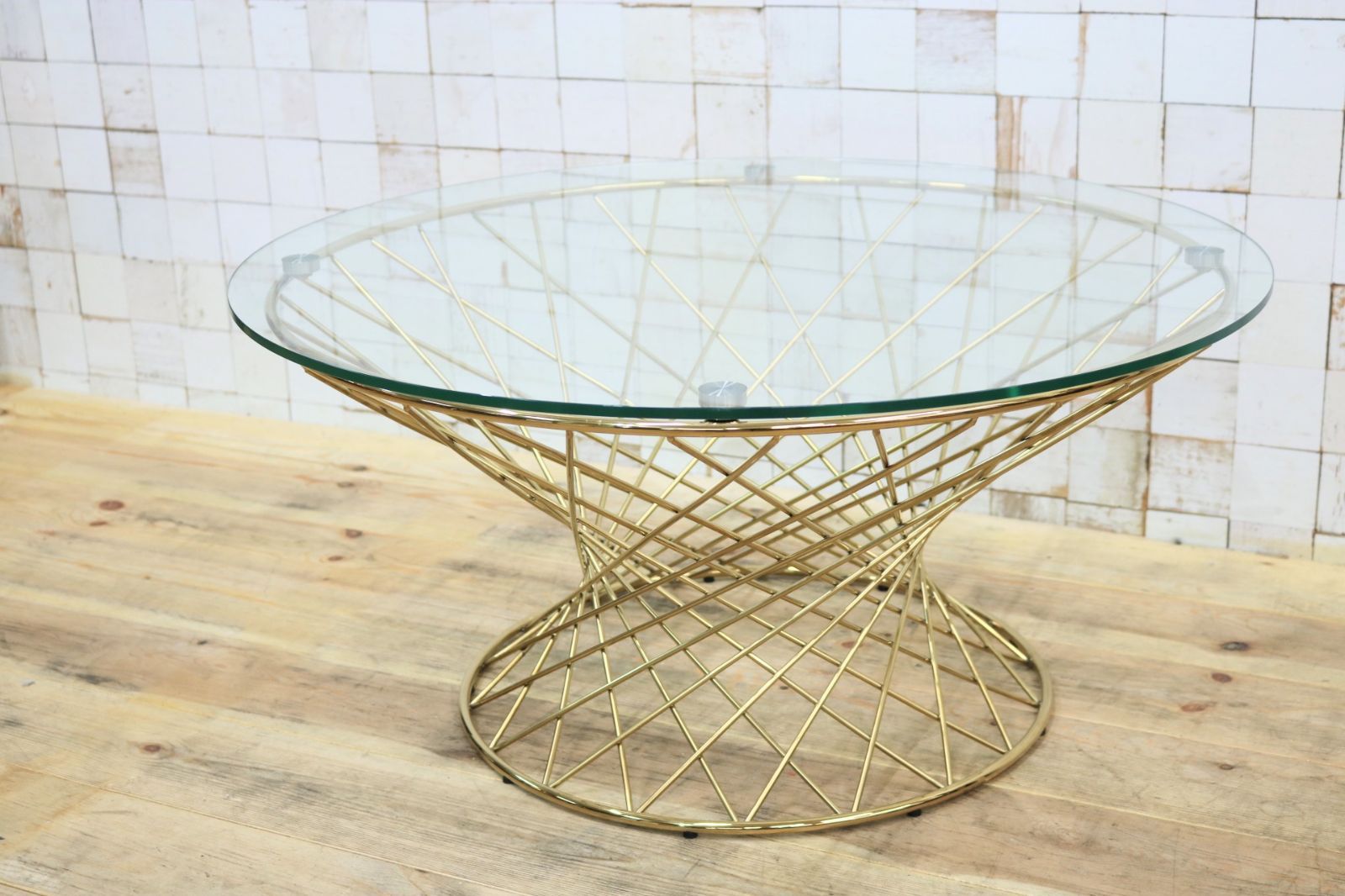 Francfranc 円形マーリアコーヒーテーブル ガラスゴールドフレーム