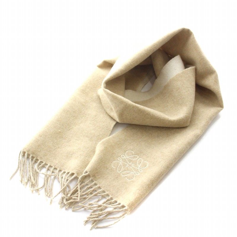 LOEWE ウール混紡 マフラー クリーム フリンジ付き LOEWE クリーム色