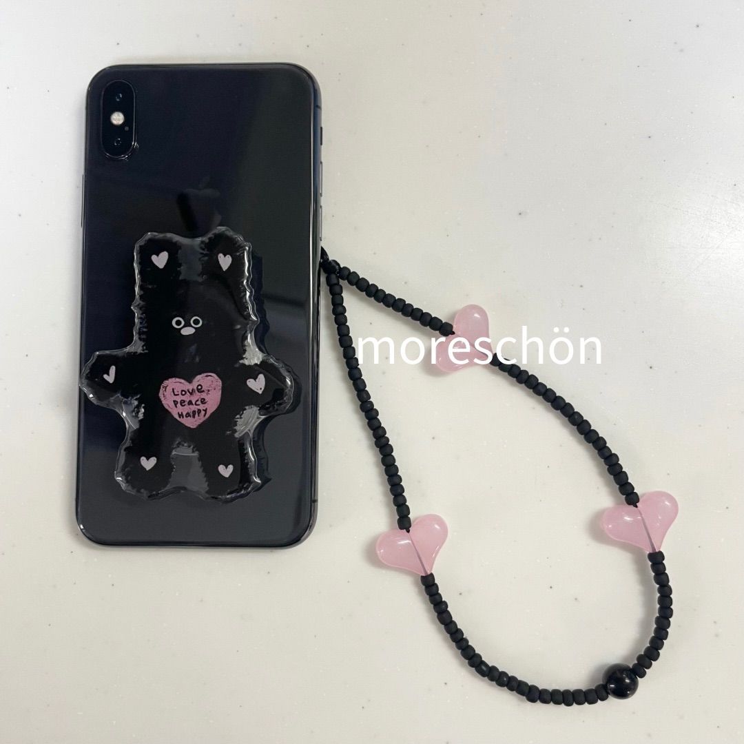 韓国人気】ハート マット ビーズ リストレット ❤︎ Phone Strap
