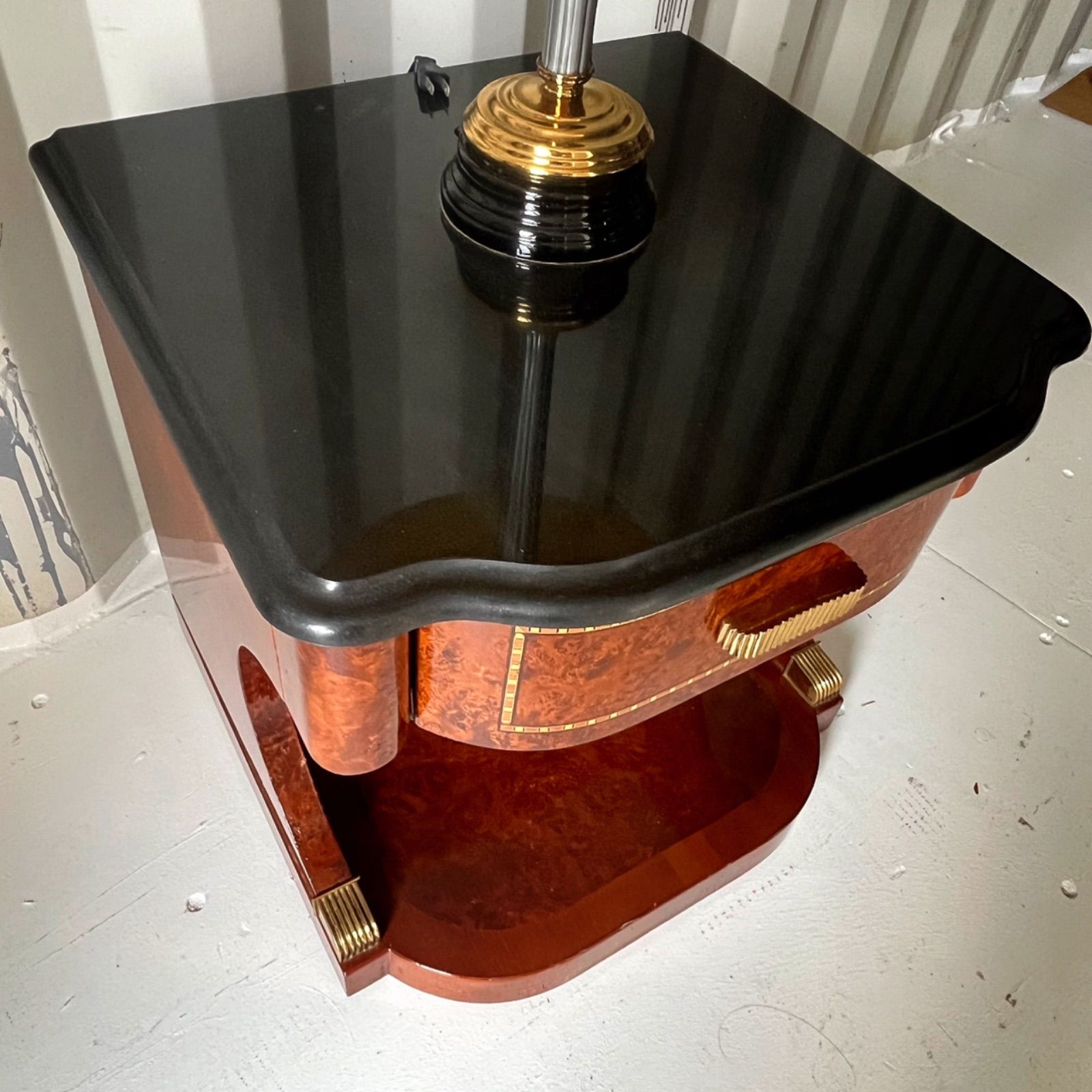 取付無料！高級ヨーロピアンアンティーク 大理石天板ライト付きナイト