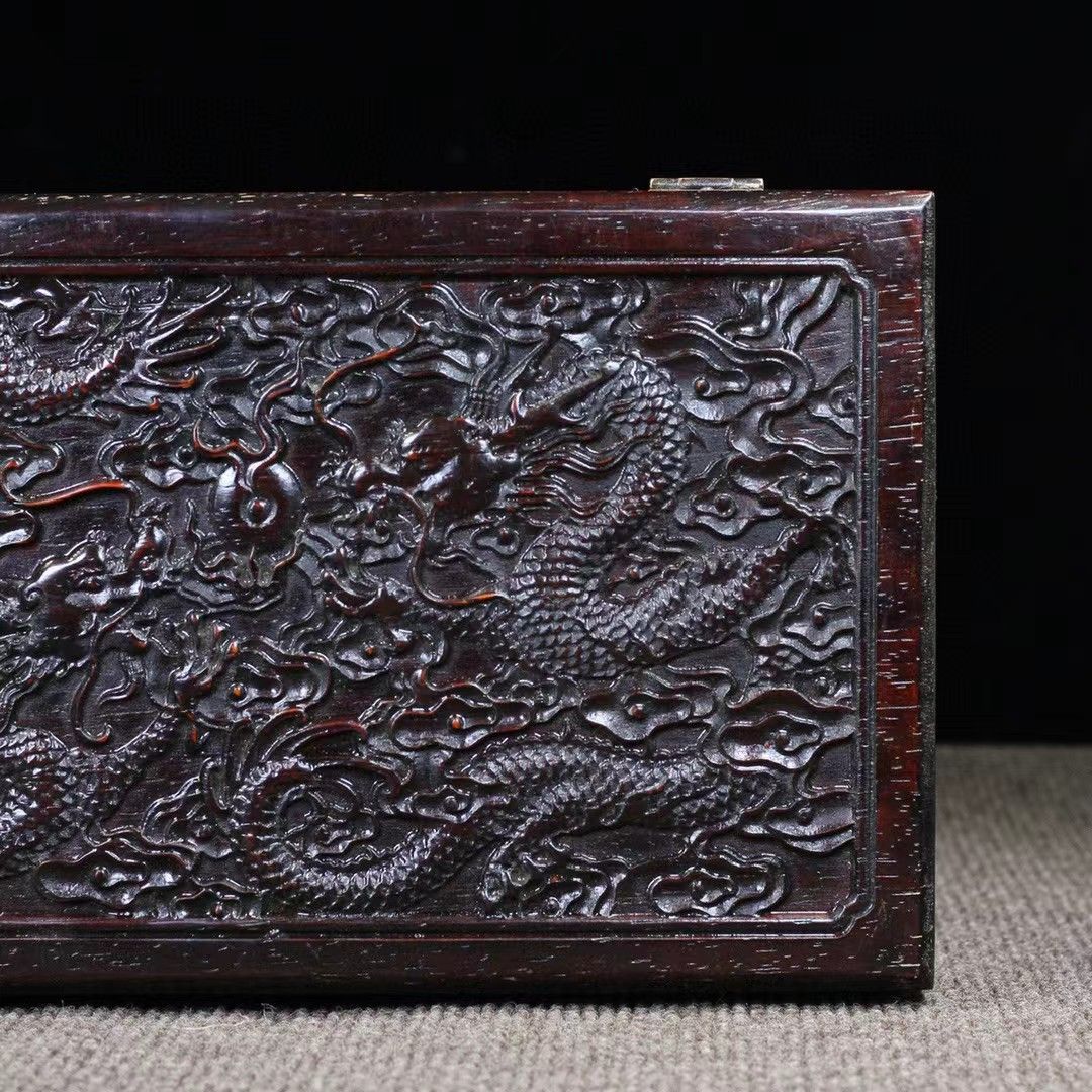 中国古美術☆骨董・紫檀木箱・細密彫刻収納箱・銭箱・アクセサリー箱