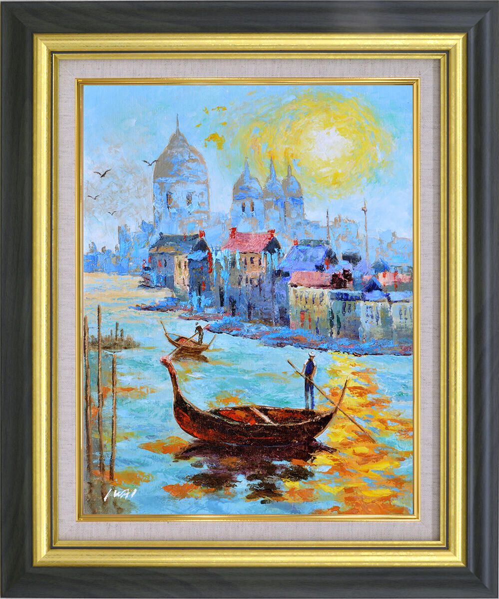 黒沢久 クロワジック港 港の風景 油彩画 フランス美術展出品 絵画 油絵