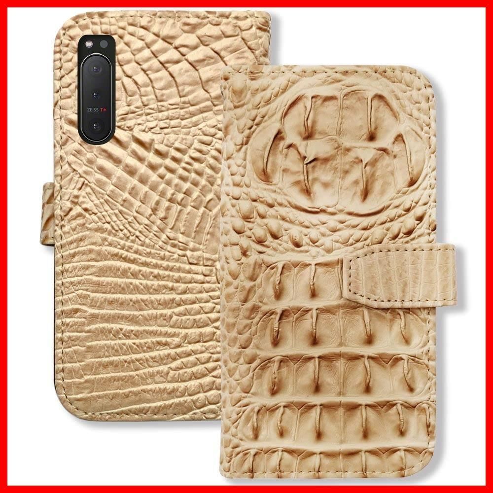 ベージュ クロコダイル型押し本革手帳型ケース 名入れ スマホケース 本