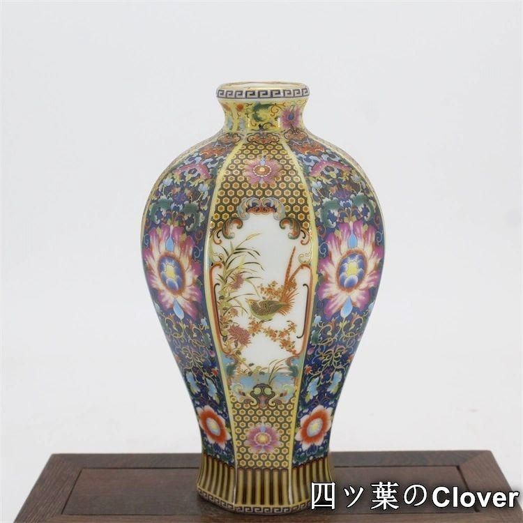 琺瑯彩花鳥八方梅瓶 景徳鎮 陶磁器 装飾品 現代工芸品 美術