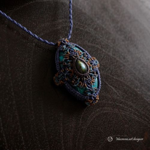 マクラメ編み クリソコラ ラブラドライト ネックレス