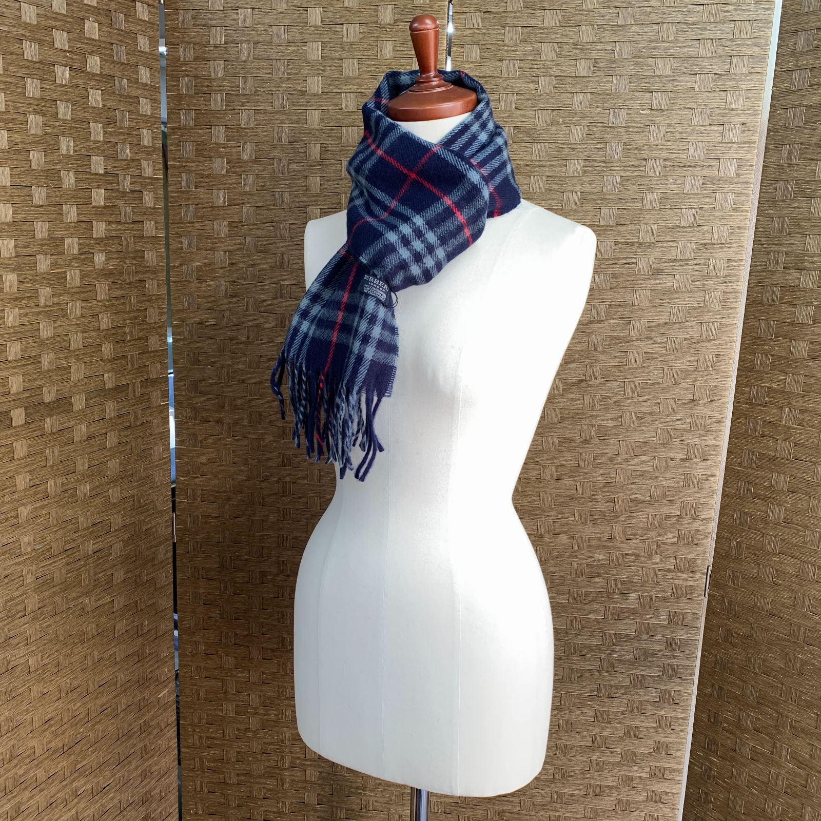 BURBERRYバーバリーノバチェック柄 マフラー 100%ラムウールネイビー