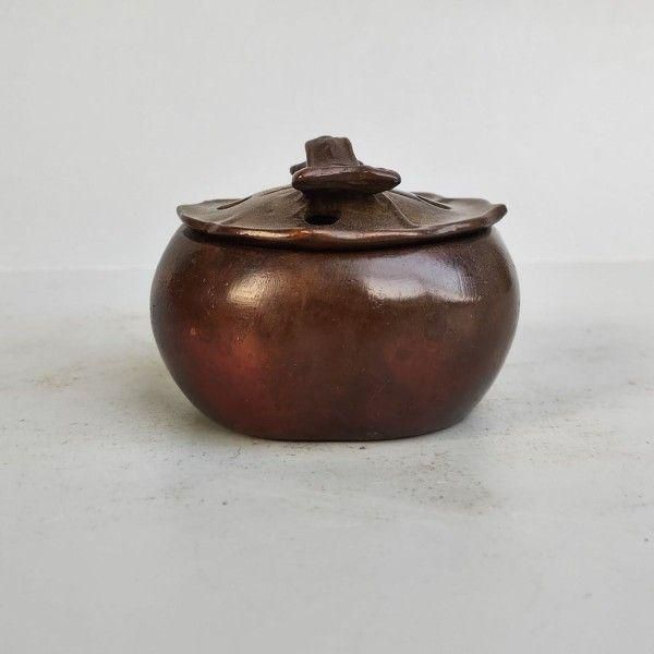 銅器 薫香炉 菱形漁網紋帯蓋香炉 香具 装飾品 工芸品 置物 銅器