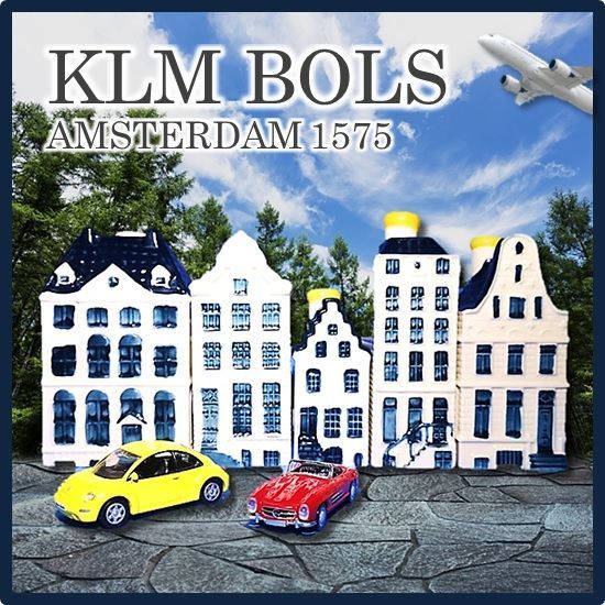 ♥KLMオランダ航空 デルフトミニチュアブルーハウス 5軒＆ミニカー2台♥