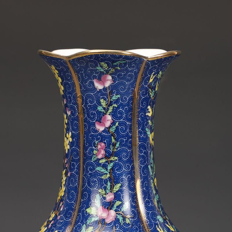 清乾隆蒔金琺瑯彩花鳥六方瓶 景徳鎮 陶磁器 装飾品 現代 大清乾隆年製