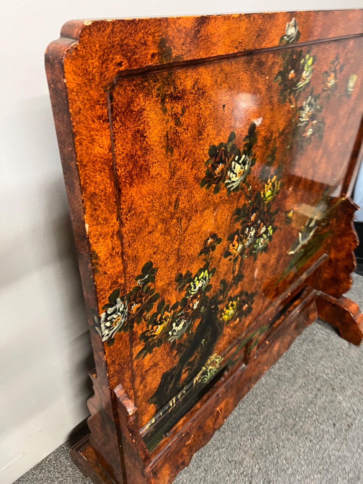 中国美術 衝立 花鳥画 両面 唐木 花梨 雀 時代 仕切り 工芸品 細工