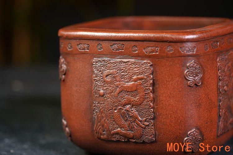 中国宜興 竜紋紫砂鉢 小花鉢 菖蒲盆栽 良い 多肉植木鉢 小品盆栽鉢 大