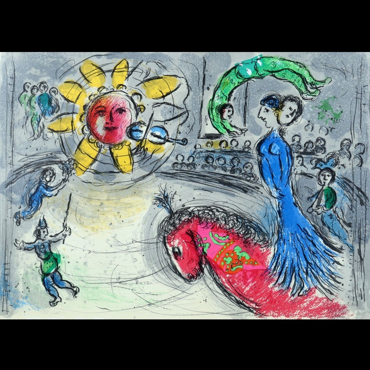 マルク・シャガール 「赤い馬と太陽」リトグラフ 唐物 骨董 古美術 楾