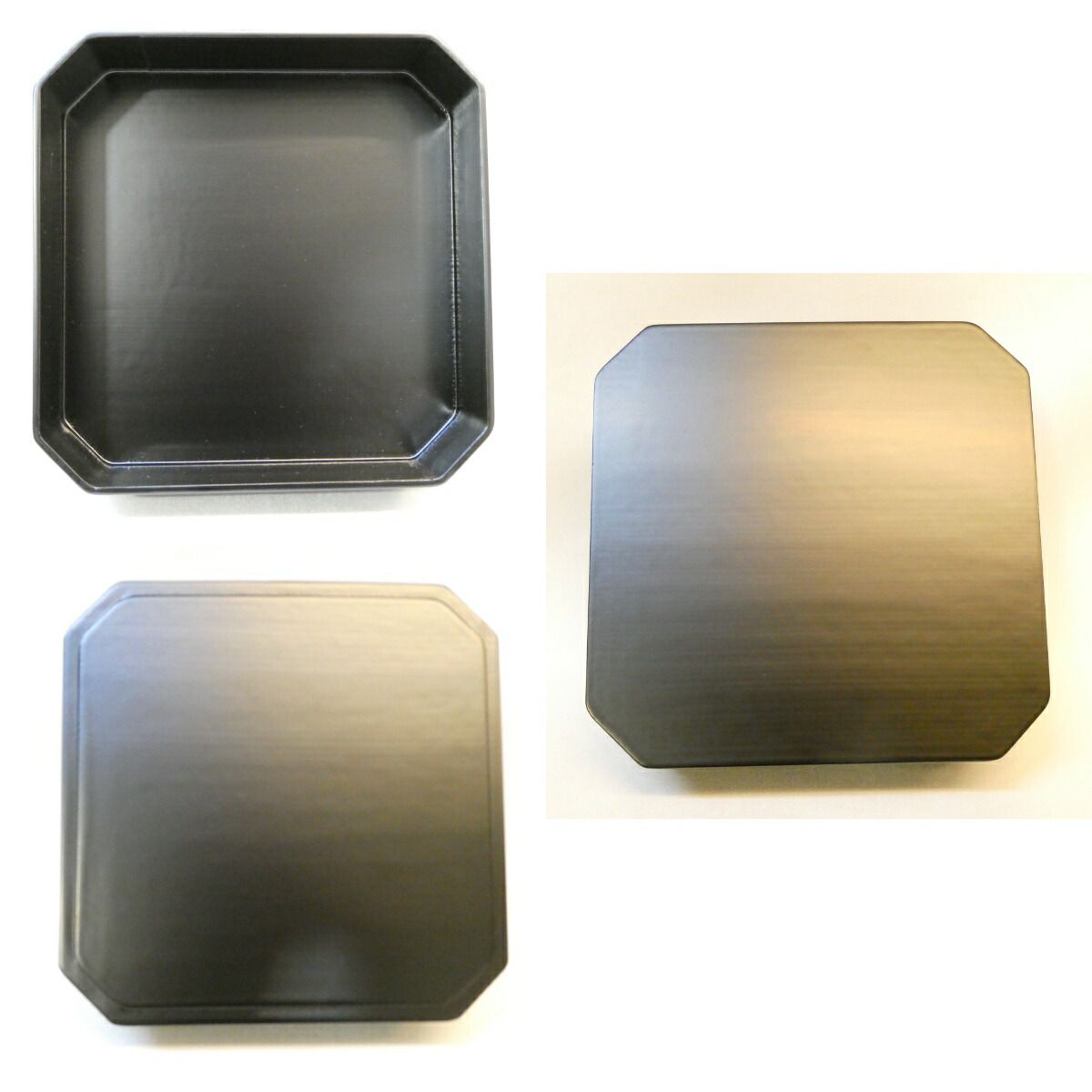 山中塗 漆器 小会席膳 懐石膳 折敷 おしき 黒に朱 松葉 2客